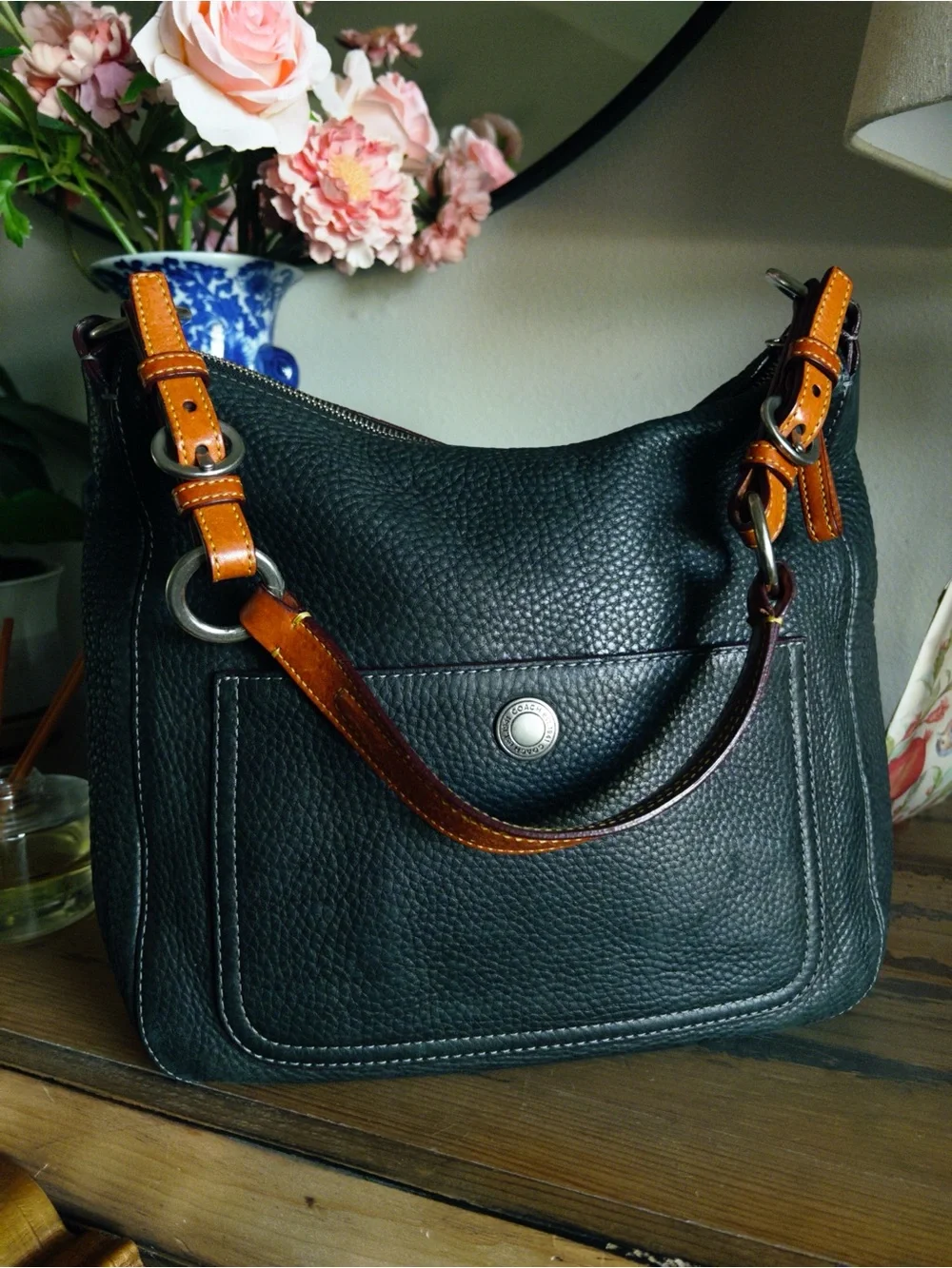 Vintage Coach Black Leather Hobo Shoulder Bag